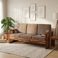 Ritik Solid Wood 3 Seater Rattan Designed Sofa  In Natural Teak Finish