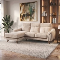 Ronan Left Aligned 3 Seater Sectional Fabric Sofa In Beige Colour