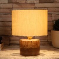Conrad off-white cotton table lamp with Natural Wood Base