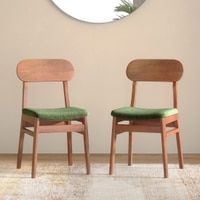 Lunar Solid Wood Dining Chair Set of 2 In Honey Finish With Moss Green Fabric Colour