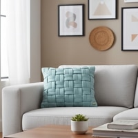 Basket Knit Cadet Blue Cotton Cushion Cover 16X16 Inches