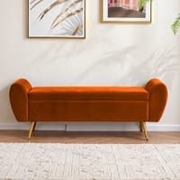 Melore Velvet Ottoman With Storage in Orange Color
