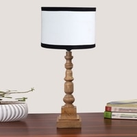 Devansh Multicolor Cotton Table Lamp With  Wood Natural Base (7X7X21.25 Inches)-8