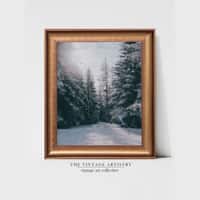 Artistry Grey Gold Toned Fog Norwegian Forest Framed Canvas Wall Prints Set of 1 Multicolor Matte