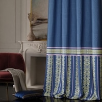 Stoa Paris Satin Curtain for Door, 70% Blackout Curtains, Sun Protection, Set of 1, Versailles - Blue Monarch