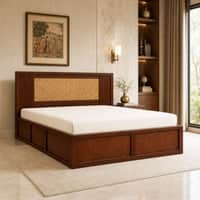 Aaranya Solid Wood Compact Queen Bed Box Storage Provincial Teak Finish Mattress 60 x 72 Inches