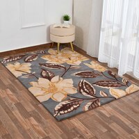 Presto Grey Floral Hand Tufted Wool Carpet 4X6 Feet