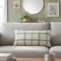 Windowpane Honeydew  And Natural Cotton Pillow Cover 12X20 Inches