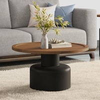Toro Solid Wood Round Coffee Table In Dual Tone Amber Walnut And Black Finish