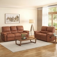 Bernice Two Seater Leatherette Recliner in Tan Colour