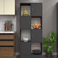 8 Shelves Semi Open Multipurpose Matrix Kitchen Cabinet In Slate Grey Finish