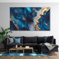 The Castle Decor Blue Gold Sparkle Wall Art Set of 5 27x48 Inch
