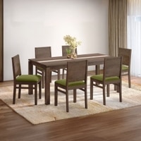 Atlas Crest Storage Solid Wood 6 Seater Dining Table With 6 Atlas Dining Chairs (Finish : Danish Walnut, Chair Colour : Avocado Green)
