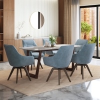 Adria Copa Cabana Black Stone 6 Seater Dinning Table With 6  Wella Dining Chairs (Finish : Carrara White, Chair Colour : Blue)