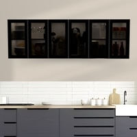 Aluminium Black Profile 6 Grey Tinted Glass Handless Shutters Wall Cabinet In Highland Pine Finish