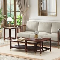 Sera Rectangular Marble and Square Solid Wood Nested Coffee Table with Square Marble Side Table in Walnut Finish