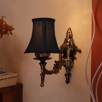 Devansh Gold Antique Wall Mounted Lamp With Black  Cotton Shade
