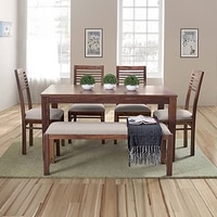 Oribi Dining Bench In Teak Finish With Wheat Brown Fabric