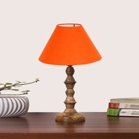 Devansh Orange Cotton Table Lamp With  Wood Natural Base -(10X10X16) Inches)-30