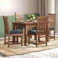 Fidora 4 Seater Dining Table With Set Of 4 Diego Dining Chairs (Colour- Midnight Indigo Blue , Finish- Teak)