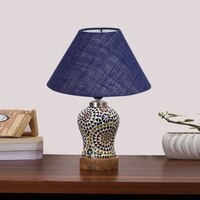 Devansh Conical Blue Jute Shade Lamp With Wood & Mosaic Glass Base For Decoration/Office/Home/Gifting/Study For Decoration/Office/Home/Gifting/Study -(10X10X14.5) Inches -A