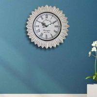 Epsilon White Colour Engineered Wood Distress Finish Sun Flower wall Clock by Disoo Fashions
