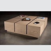 Glph Series Coffee Table Duly Polished On Natural Oak Veneer With Grooving In Black
