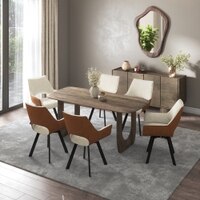Aero Solid Wood 6 Seater Dining Table With 6  Casey Dining Chairs (Finish : Danish Walnut, Chair Colour : Beige & Tan)