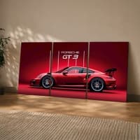 The Castle Decor Red Porsche GT3 Sports Car Wall Art Set of 3 16x24 Inch