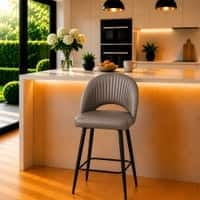 Doe Buck Faux Leather Counter Height Bar Stool in Grey Colour with Black Legs