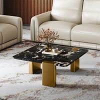 Emory Coffee Table In Portoro Black Cultured Marble and Legs in Gold Finish