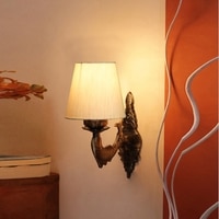 Devansh Metal Electric Wall Light in Antique Gold Colour with off-white Shade Count of 1 Light