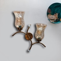 Devansh Metal Electric Wall Light in Gold Colour with Lavender Shade Count of 2 Lights
