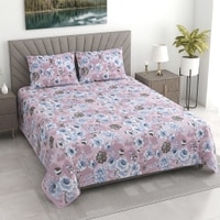 Pink floral 400 Tc Cotton Flat  Super King Size Bedsheet With 2 Pillow Cover