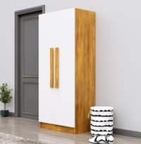 Hexa Red Wooden 2 Door Wardrobe with 4 Shelves in Giant Wood and Frosty White Colour