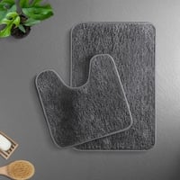 Luxe Home Polyester Newman Contour Bath Mat Set of 2 (Grey 45x75 cm & 40x45)