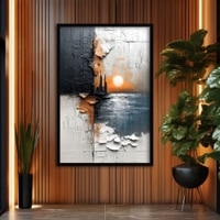 The Castle Decor Abstract Sunset Wall Art Framed Painting 20x30 Inch