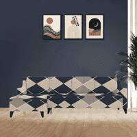 Left Aligned 3 Seater Left Aligned Chaise Navy Cubes Sofa Cover