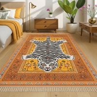 Luxe Home Polyester White Tiger Design Carpets with Tassel Latex Backing (3x5ft Multi)