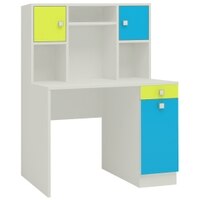 Minerva Kids Study Desk with Drawer Cabinets and Built in Bookshelf in Lime Yellow Azure Blue Colour