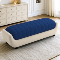 Marko Velvet 2 Seater 4 Feet Ottoman Bench in Navy Blue & Cream  Color