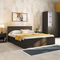 Zoey Engineered Wood Queen Size Box Storage Bed In Dark Wenge Finish