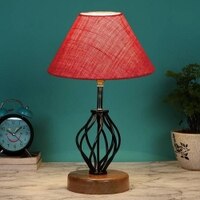 Phoebe Pink Jute Table lamp with Wood & Iron Base