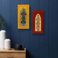 Desert Art MDF Handpainted Red and Yellow Wall Hanging Frame Set of 2