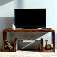 Allen Sheesham Wood Minimalist Tv Entertainment Unit For Tv Upto 55 Inch In Provisional Teak Finish