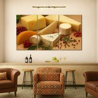 Truss Beige Cream Coloured Pieces Savory Cheeses Canvas Canvas Wall Prints Set of 3 Multicolor Matte