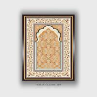 Beige Blue Mughal Floral Printed Framed Canvas Wall Canvas Wall Prints Set of 1 Multicolor Matte