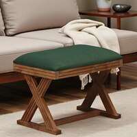 Calvegrove Solid Wood Ottoman in Green Fabric