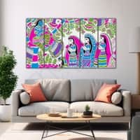 The Castle Decor Madhubani Art Wall Painting Wooden Framed Digital Painting 27x48 Inch