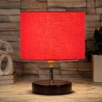 Maximus Red cotton table lamp with brown wood base